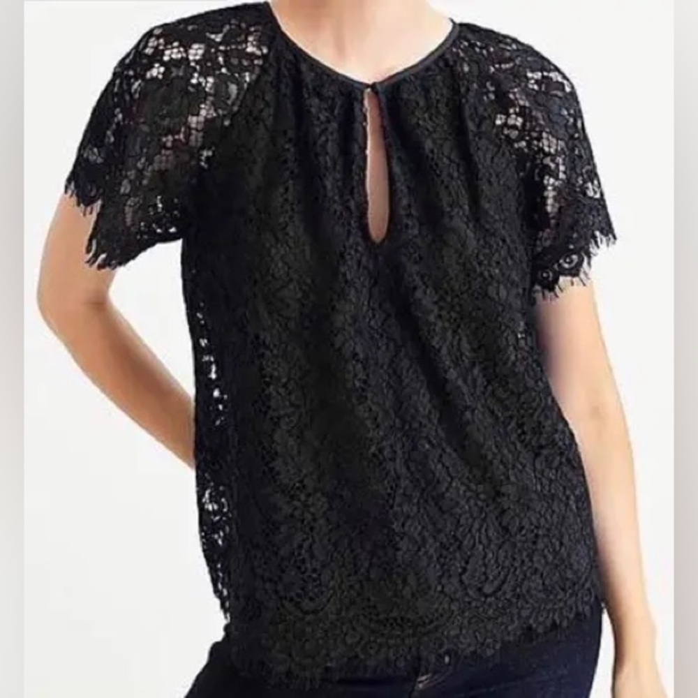 J. Crew | Elegant Black Lace Short Sleeve Blouse, Size S